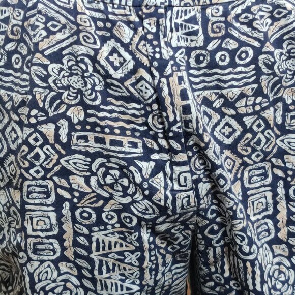 Appleseeds 14 Navy Tan Tribal Print Cotton Pants Tiki Oasis Lounge Boho Coastal - Picture 11 of 12